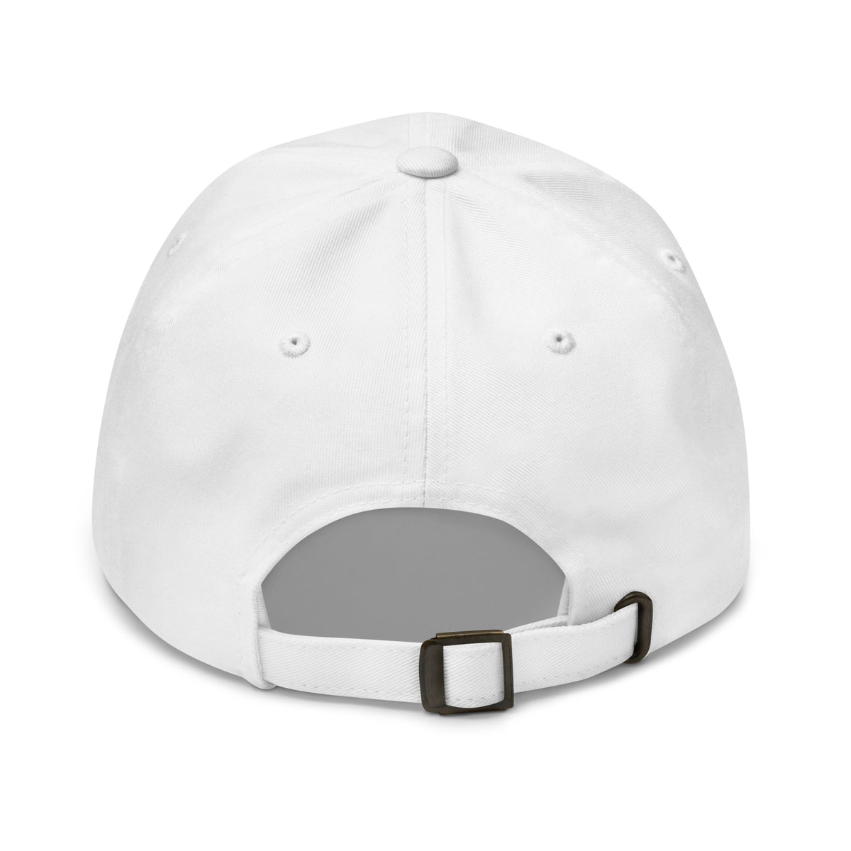 Back view of the sloth illustration adjustable dad hat in white