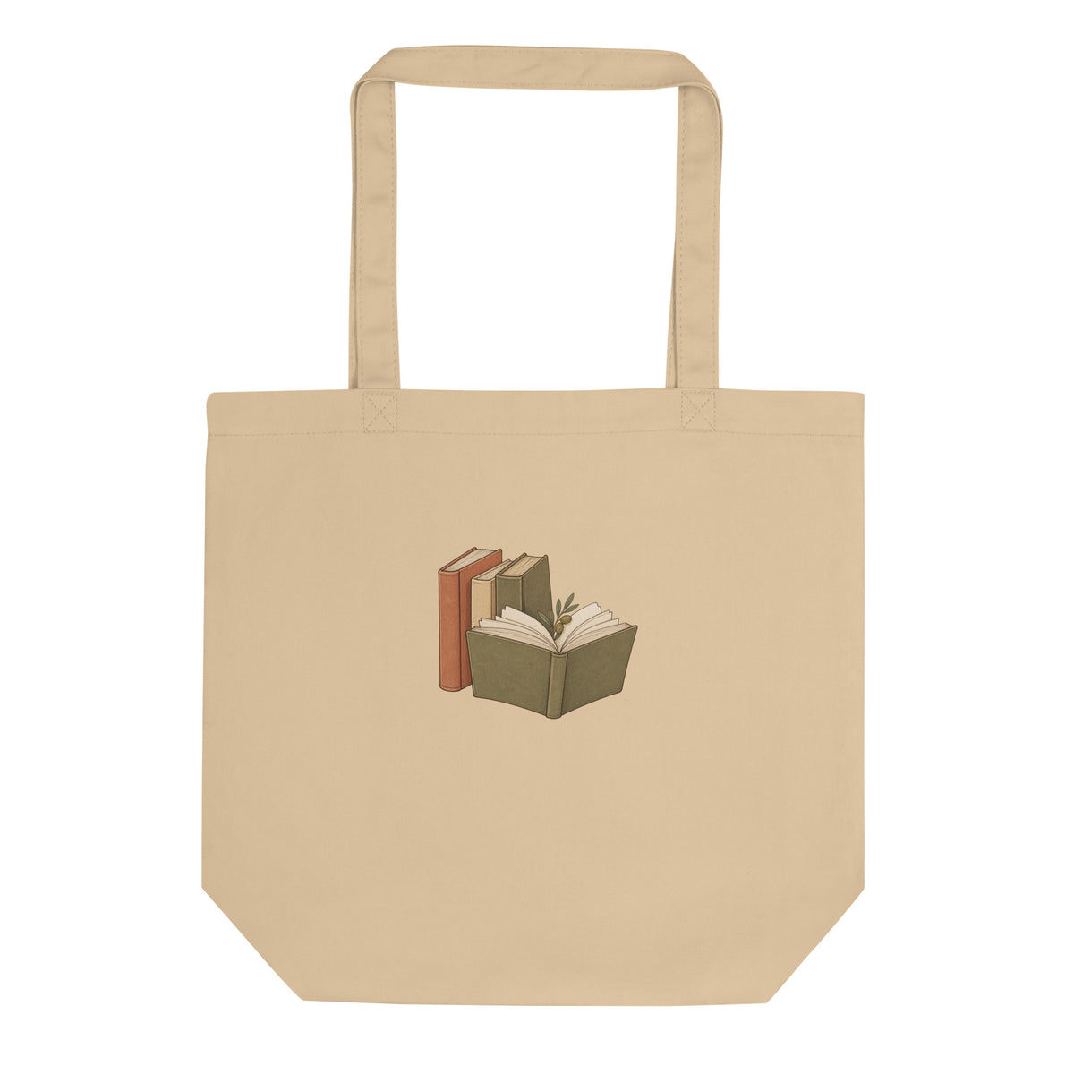 Back view of the book stack organic cotton tote bag in oyster