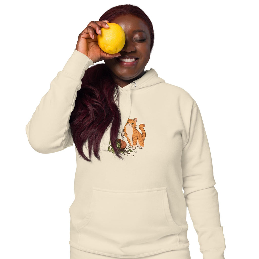 Model-worn mockup of Orange Tabby Cat & Plant Unisex Hoodie, front view