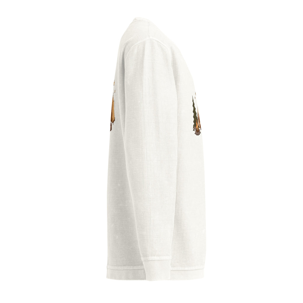 Right-side view of the camping illustration corded sweatshirt in ivory