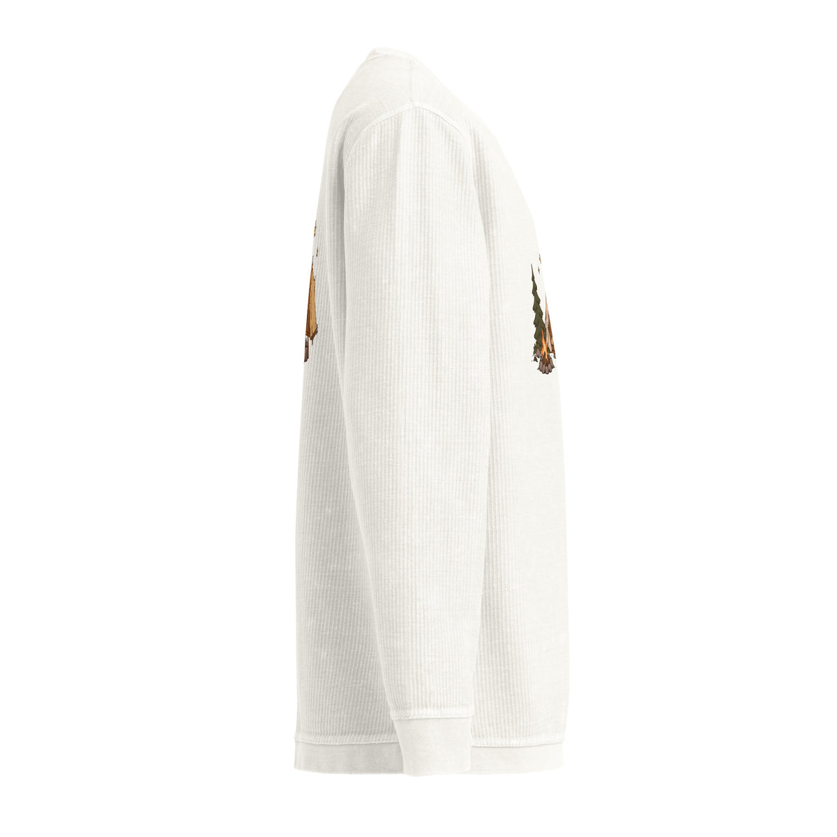 Right-side view of the camping illustration corded sweatshirt in ivory