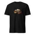 Black short-sleeve T-shirt with a vintage camera illustration