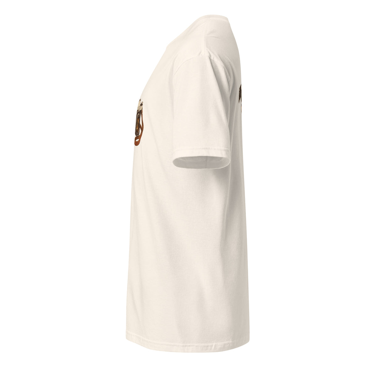 Left-side view of the vintage camera graphic t-shirt in natural