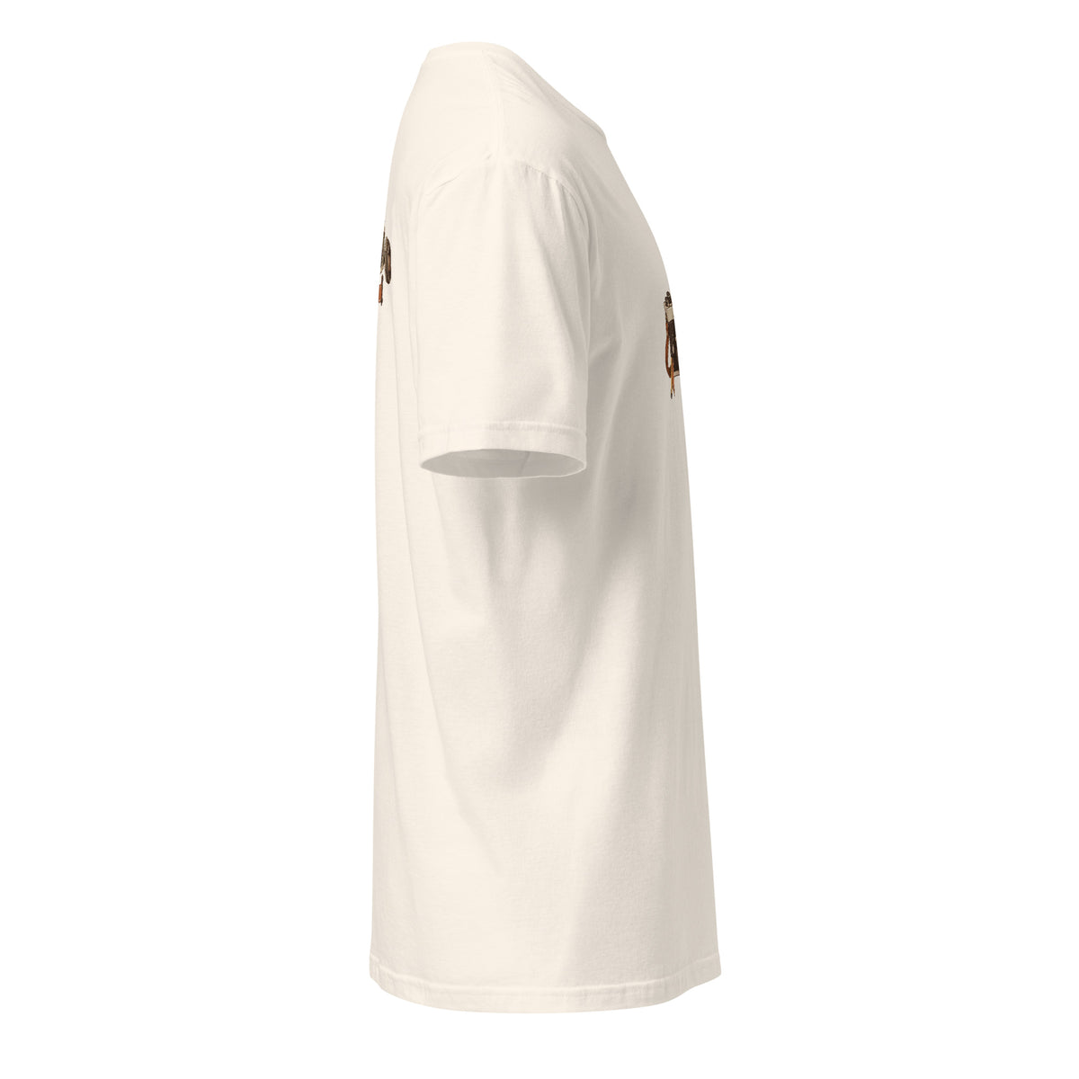 Right-side view of the vintage camera graphic t-shirt in natural