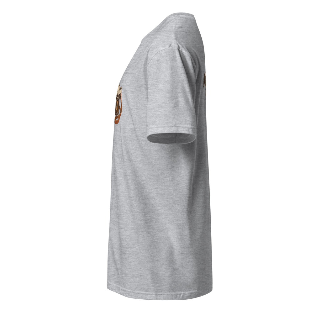 Left-side view of the vintage camera graphic t-shirt in sport grey