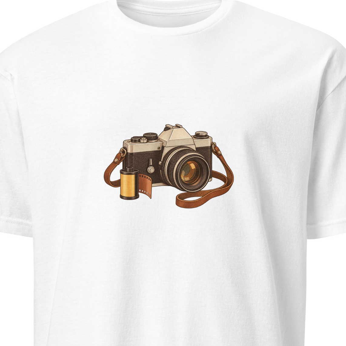 Close-up of the original Vintage Camera Graphic T-Shirt front; artwork and garment proportions unchanged. See following photos for full garment and fit.