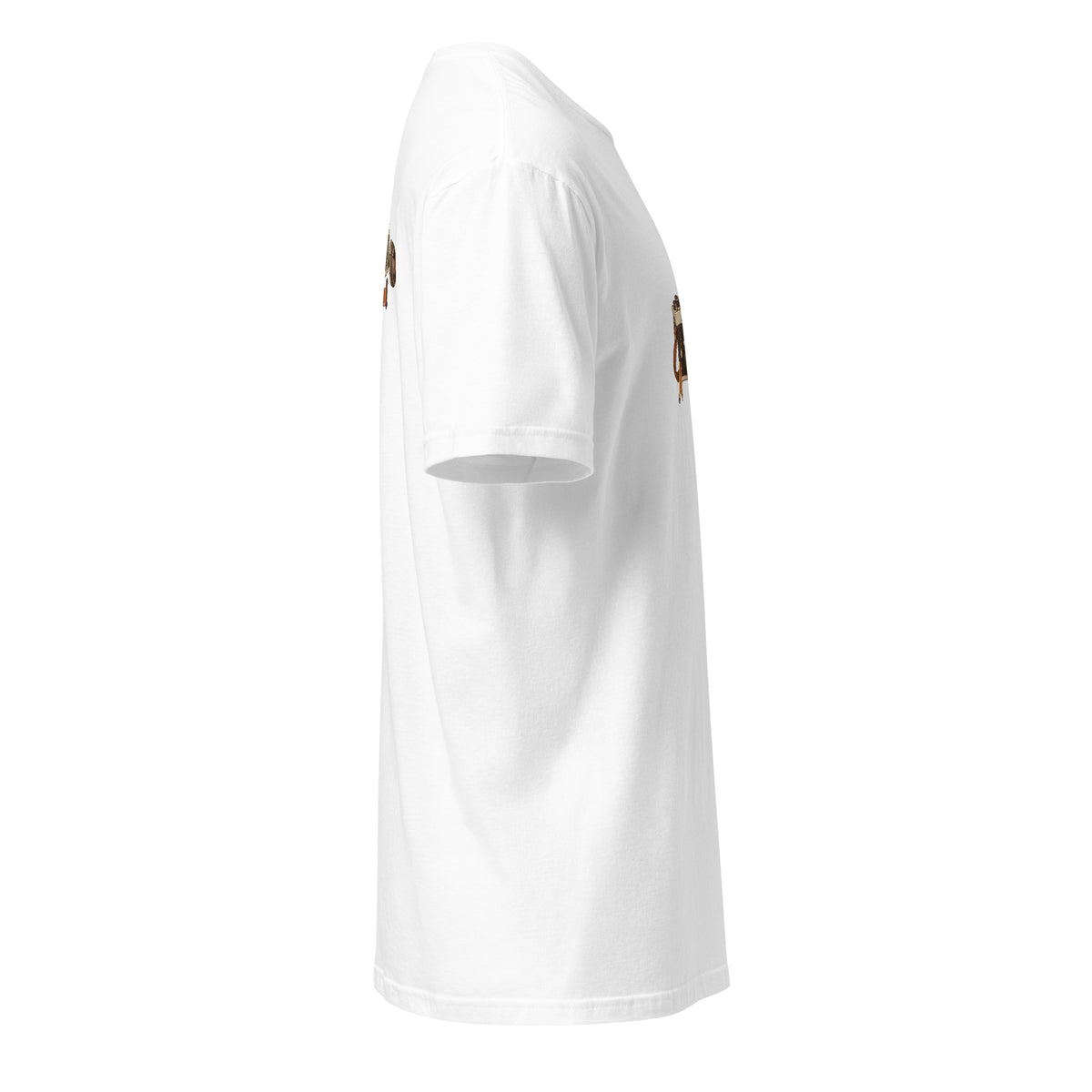 Right-side view of the vintage camera graphic t-shirt in white