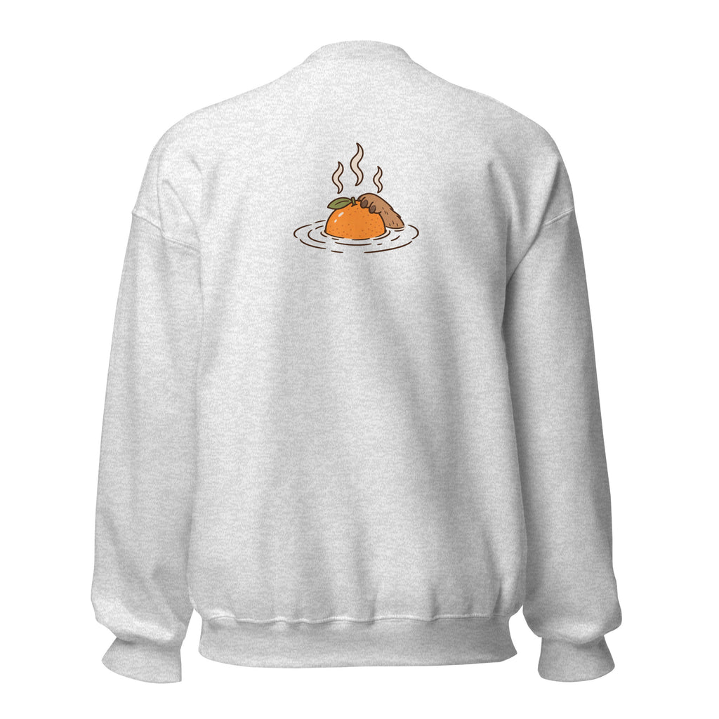 Back view of the capybara bath graphic sweatshirt in ash