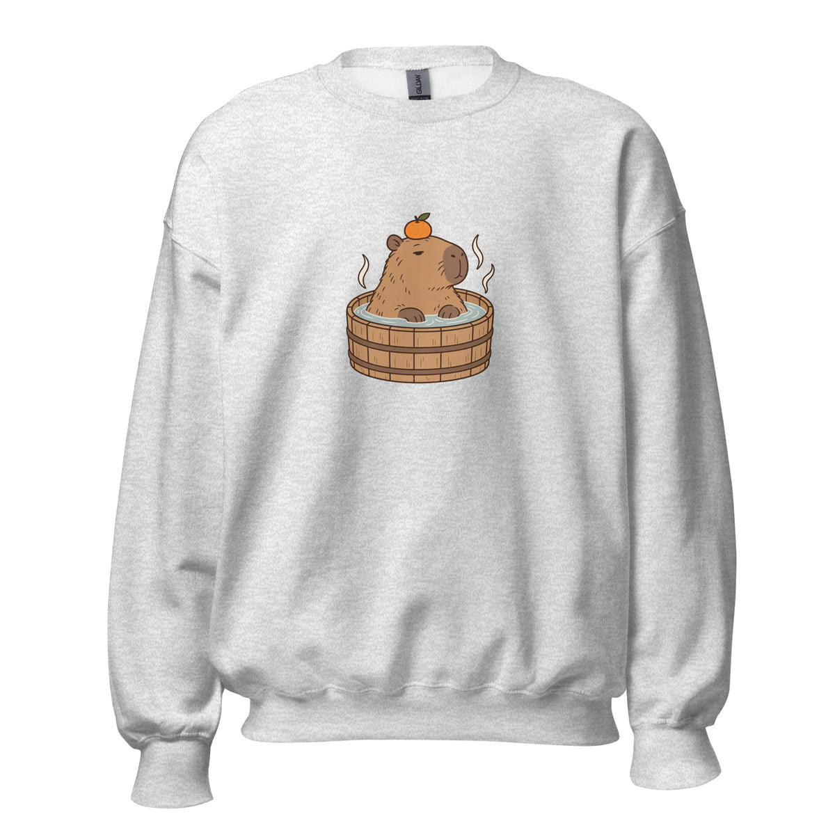Front view of the capybara bath graphic sweatshirt in ash