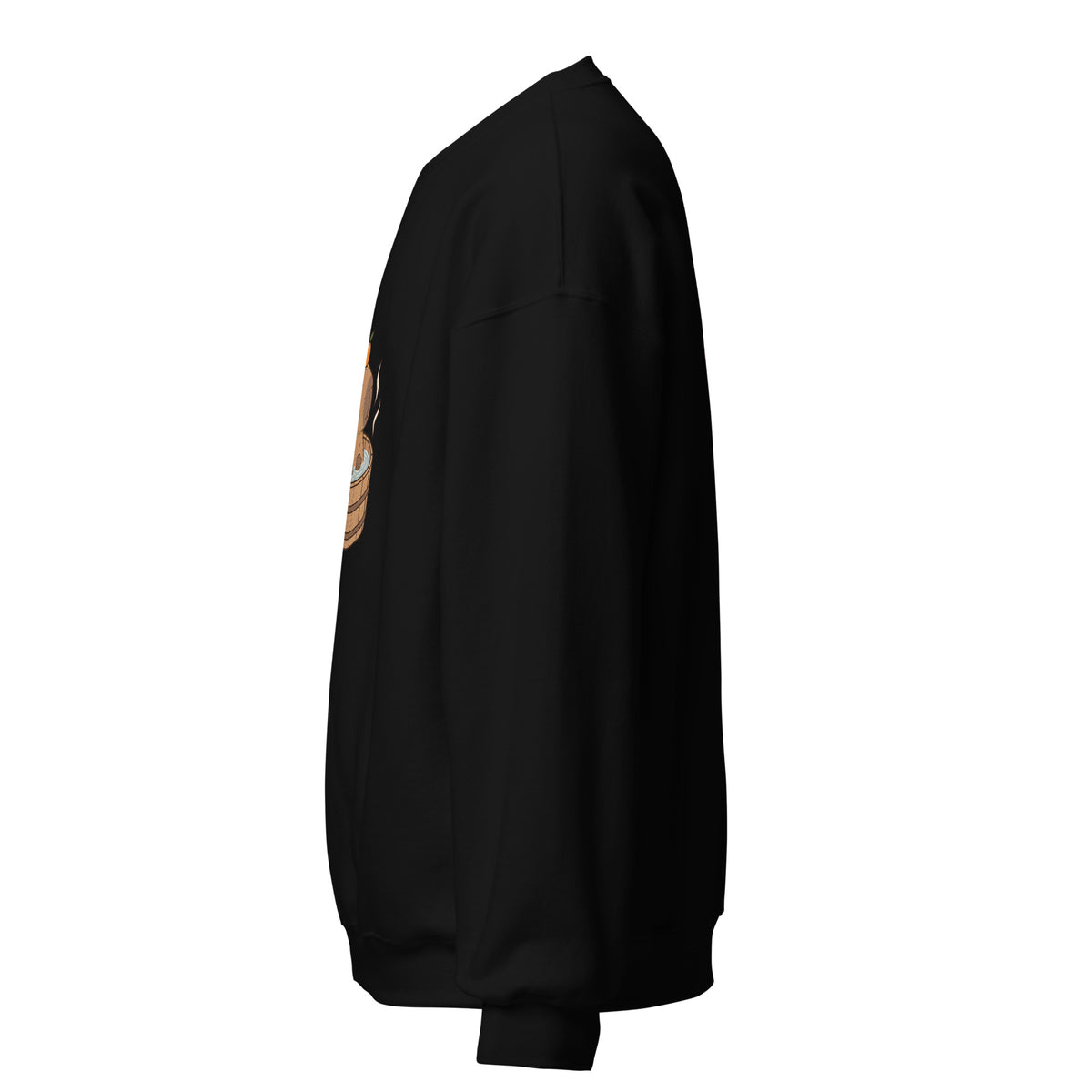 Left-side view of the capybara bath graphic sweatshirt in black