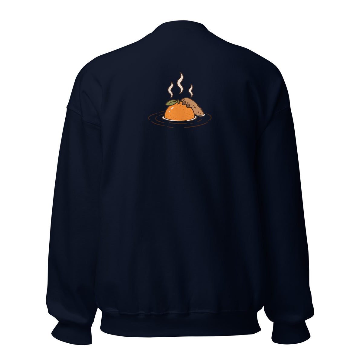 Back view of the capybara bath graphic sweatshirt in navy