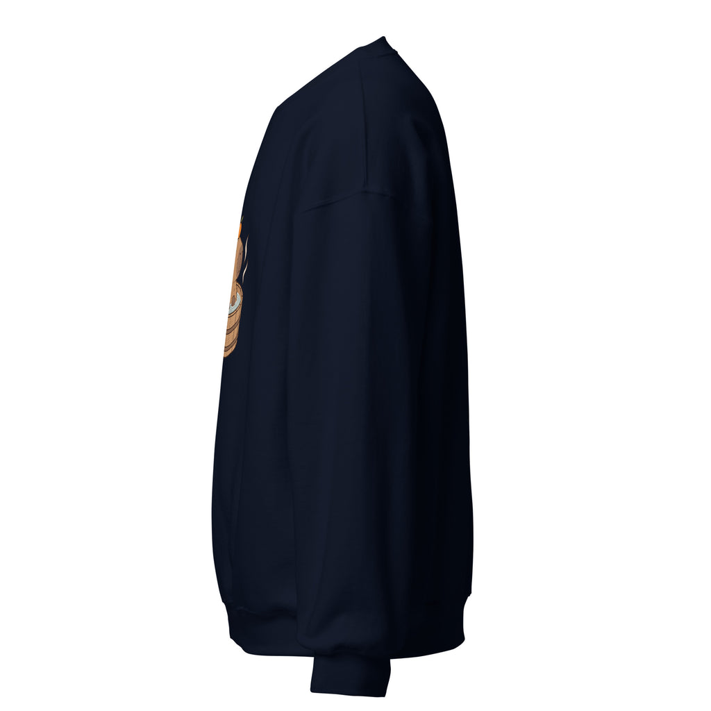 Left-side view of the capybara bath graphic sweatshirt in navy
