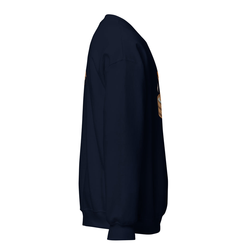 Right-side view of the capybara bath graphic sweatshirt in navy
