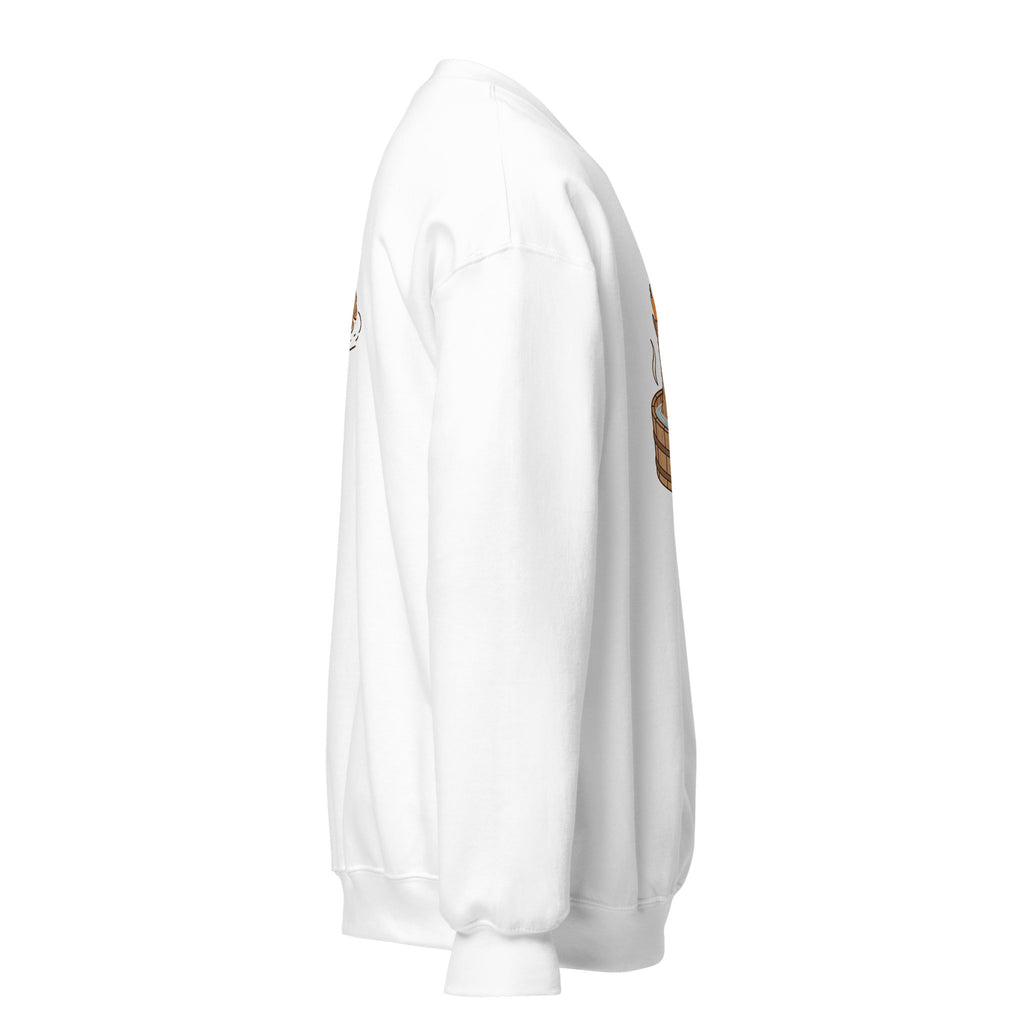 Right-side view of the capybara bath graphic sweatshirt in white