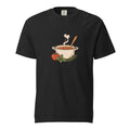 Black short-sleeve T-shirt with a steaming noodle bowl illustration