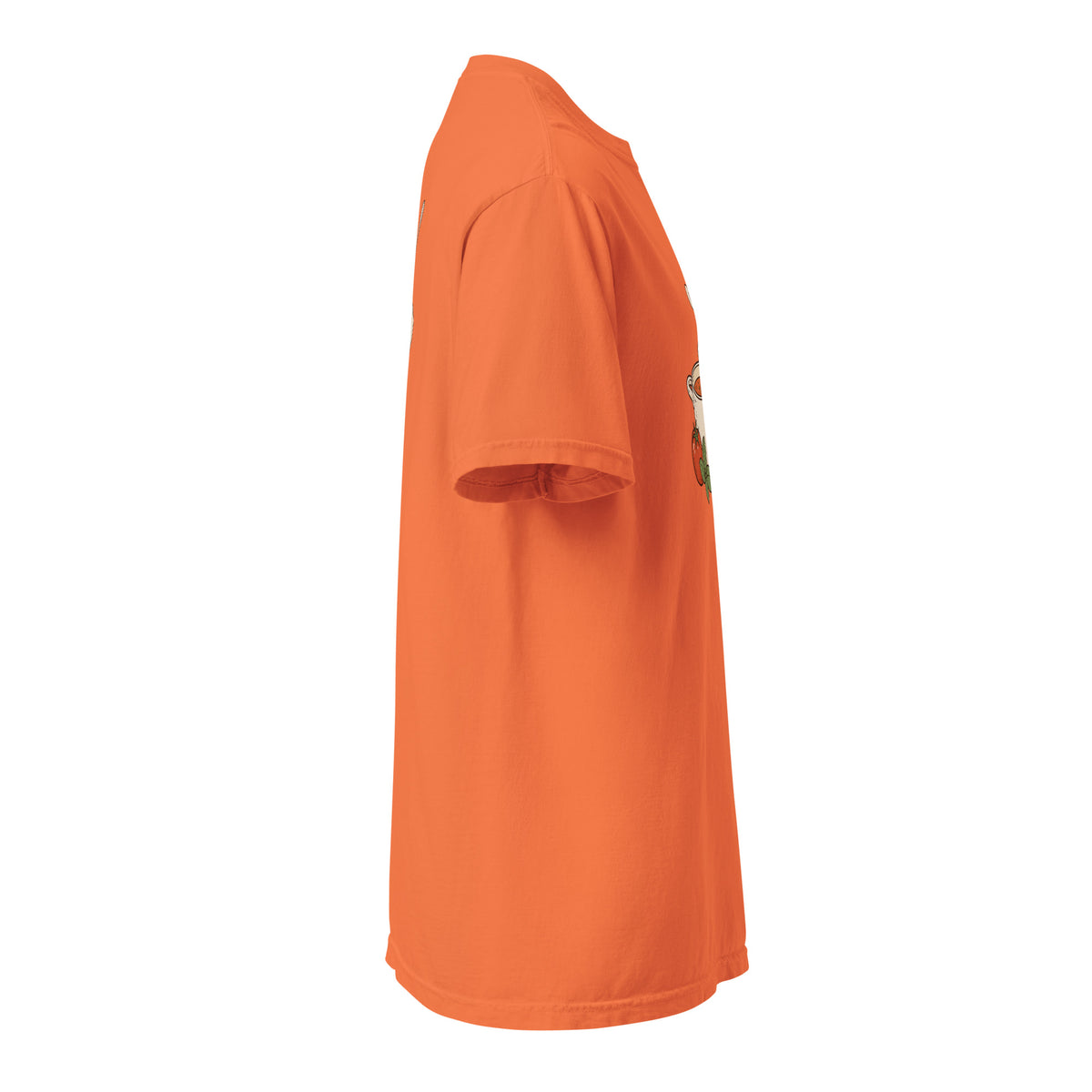 Right-side view of the noodle bowl heavyweight graphic t-shirt in burnt orange