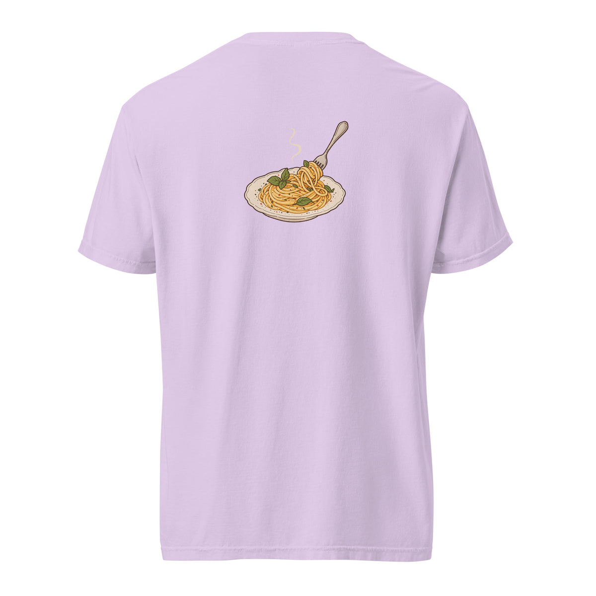 Back view of the noodle bowl heavyweight graphic t-shirt in orchid
