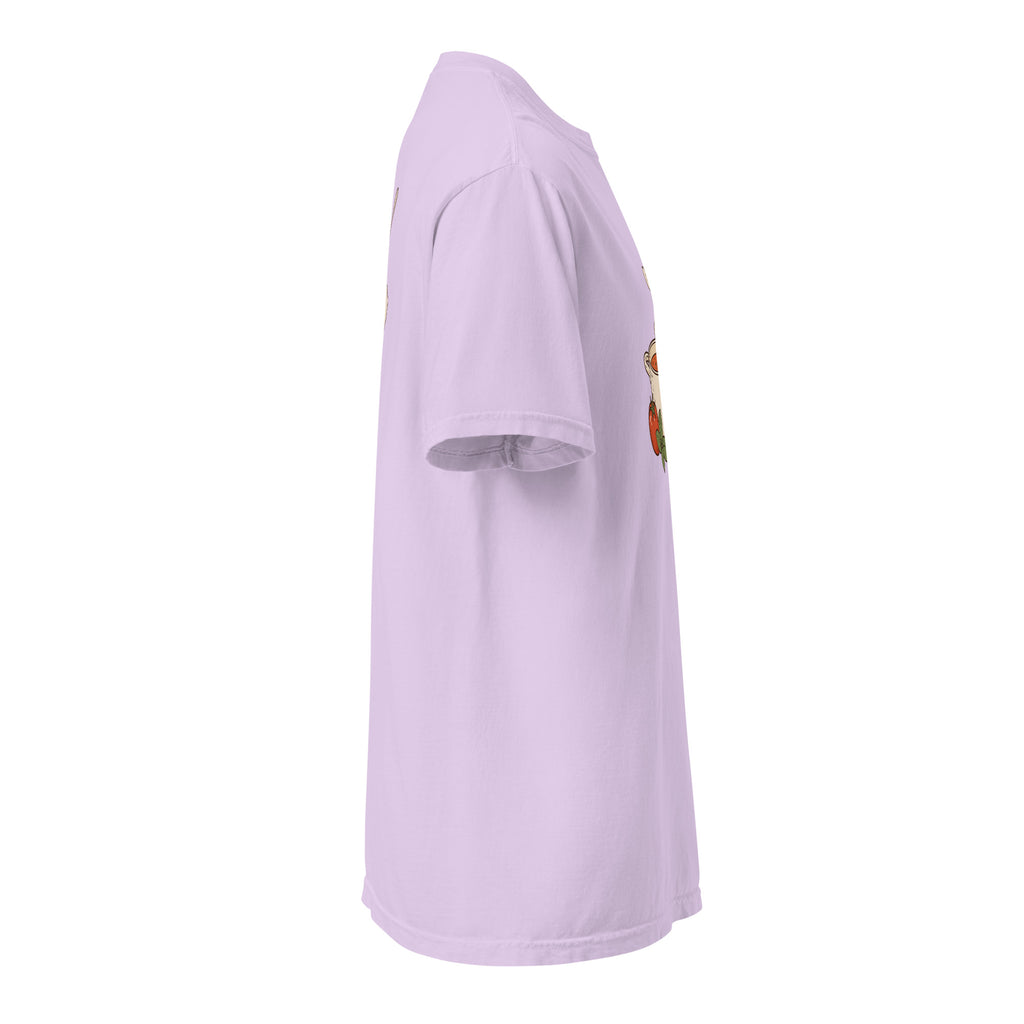 Right-side view of the noodle bowl heavyweight graphic t-shirt in orchid