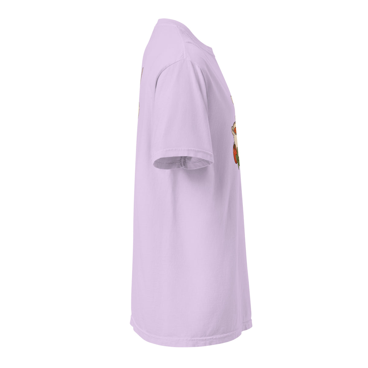 Right-side view of the noodle bowl heavyweight graphic t-shirt in orchid