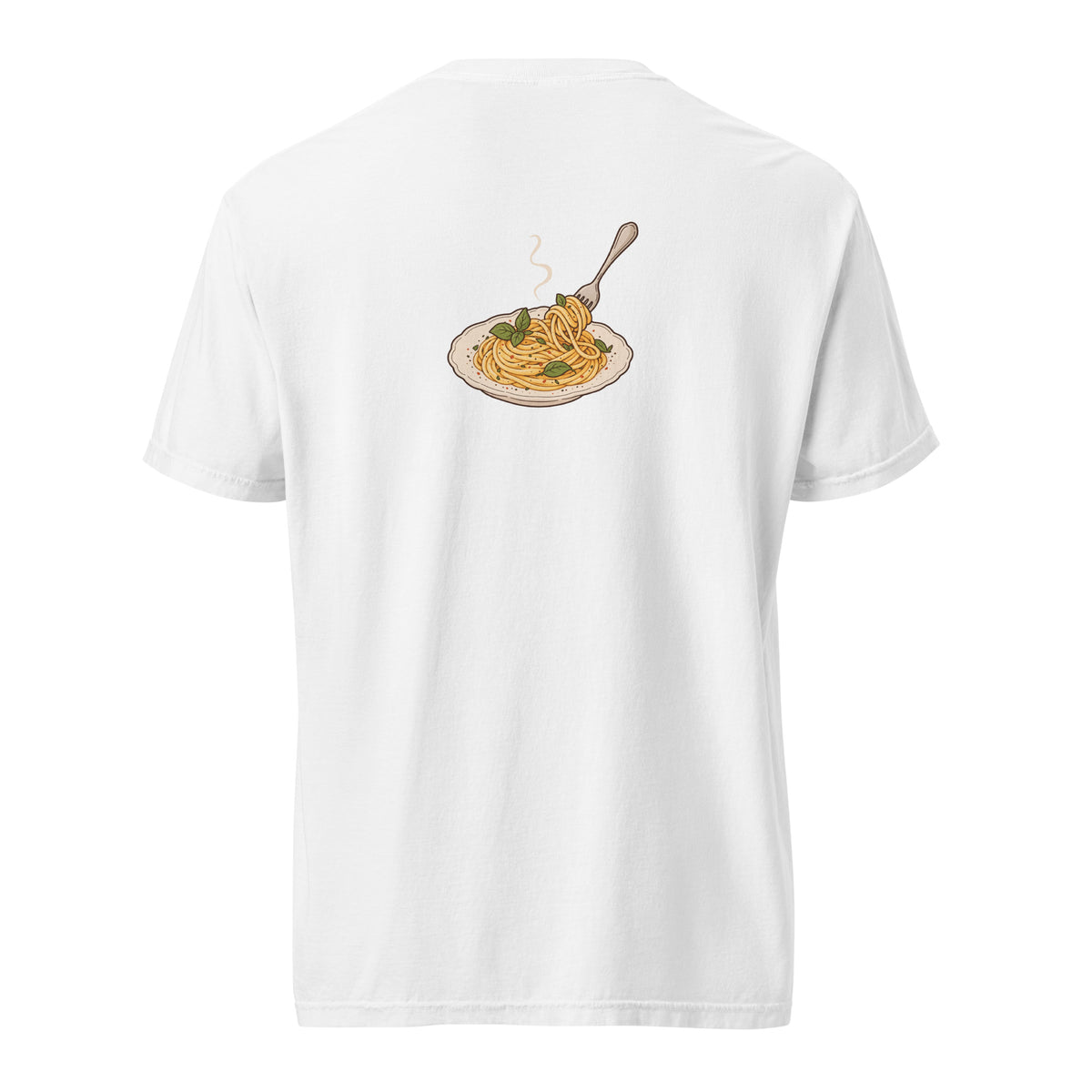 Back view of the noodle bowl heavyweight graphic t-shirt in white