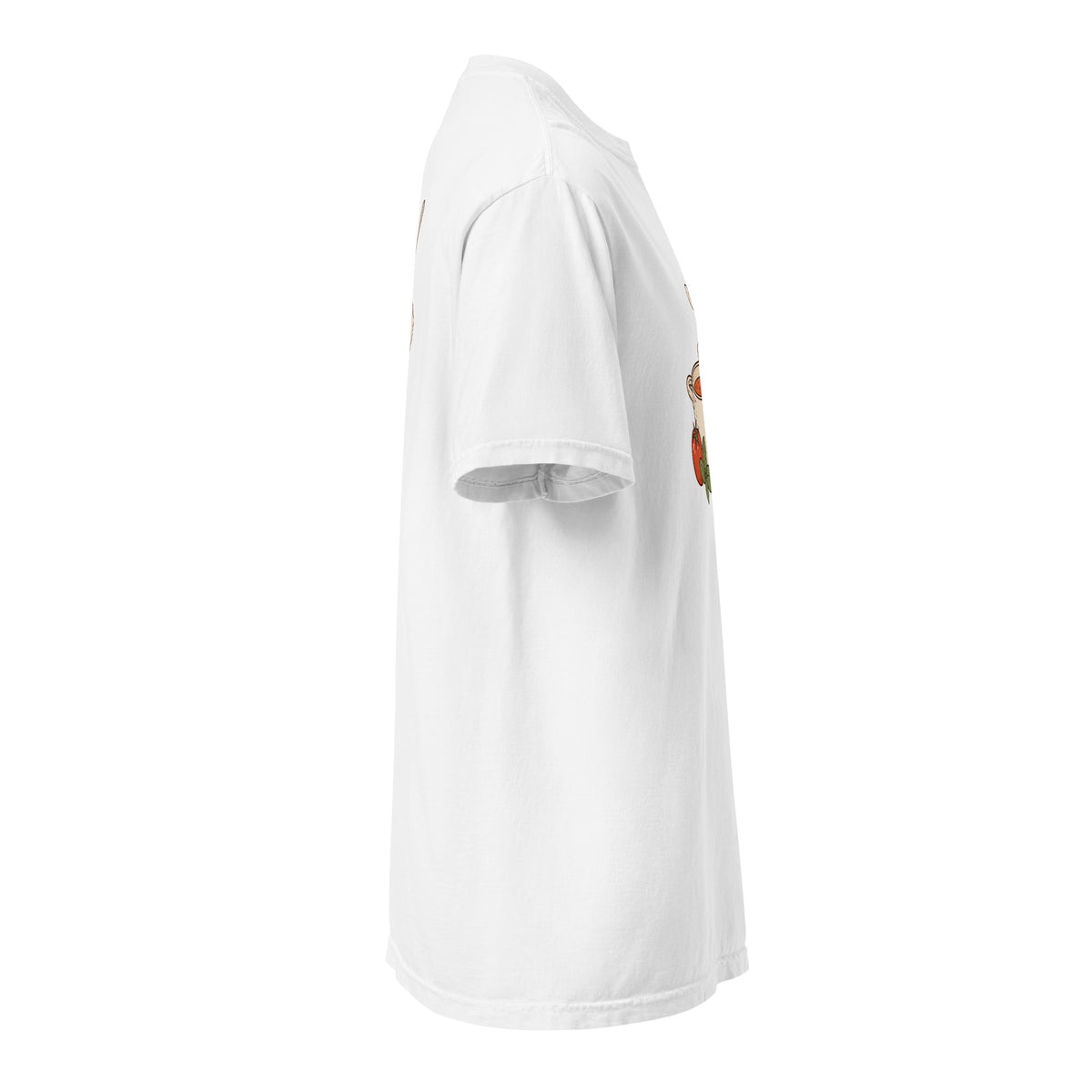 Right-side view of the noodle bowl heavyweight graphic t-shirt in white