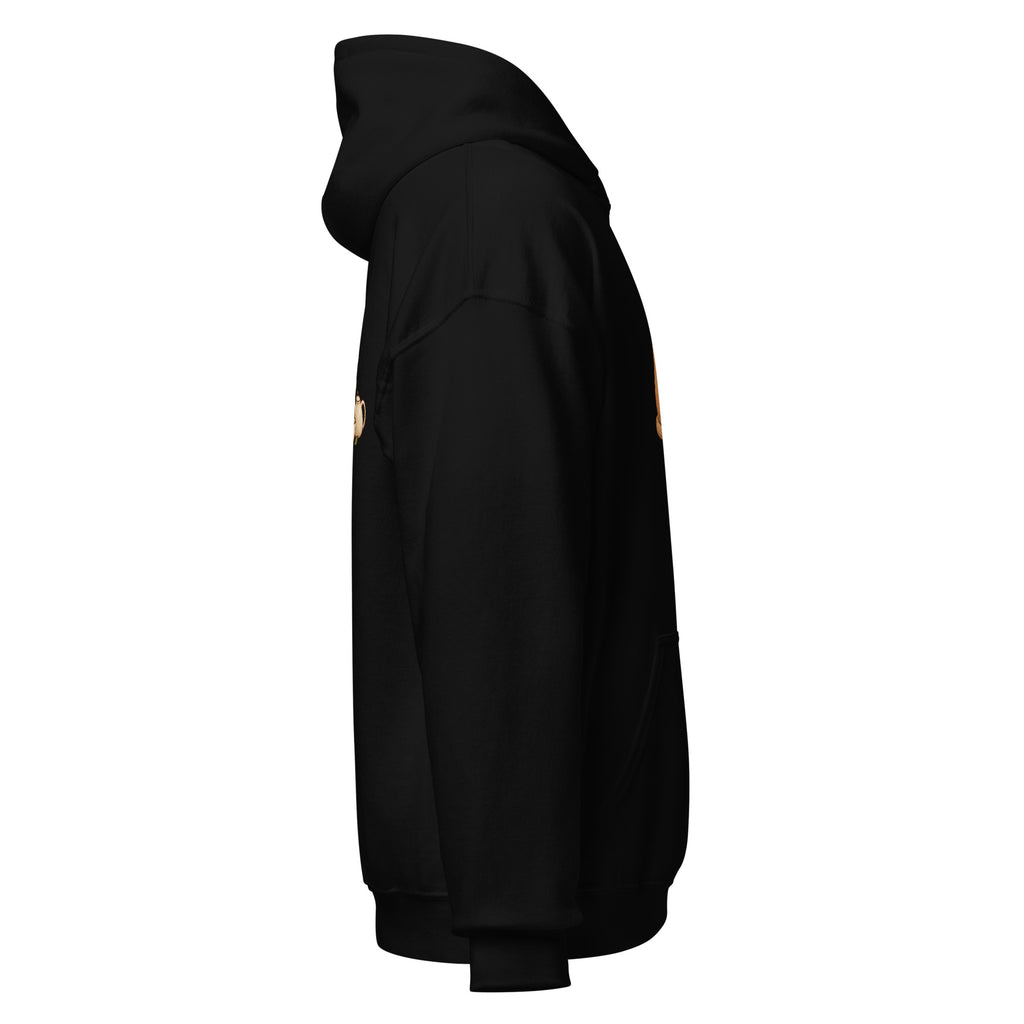 Right-side view of the tea time animal graphic hoodie in black