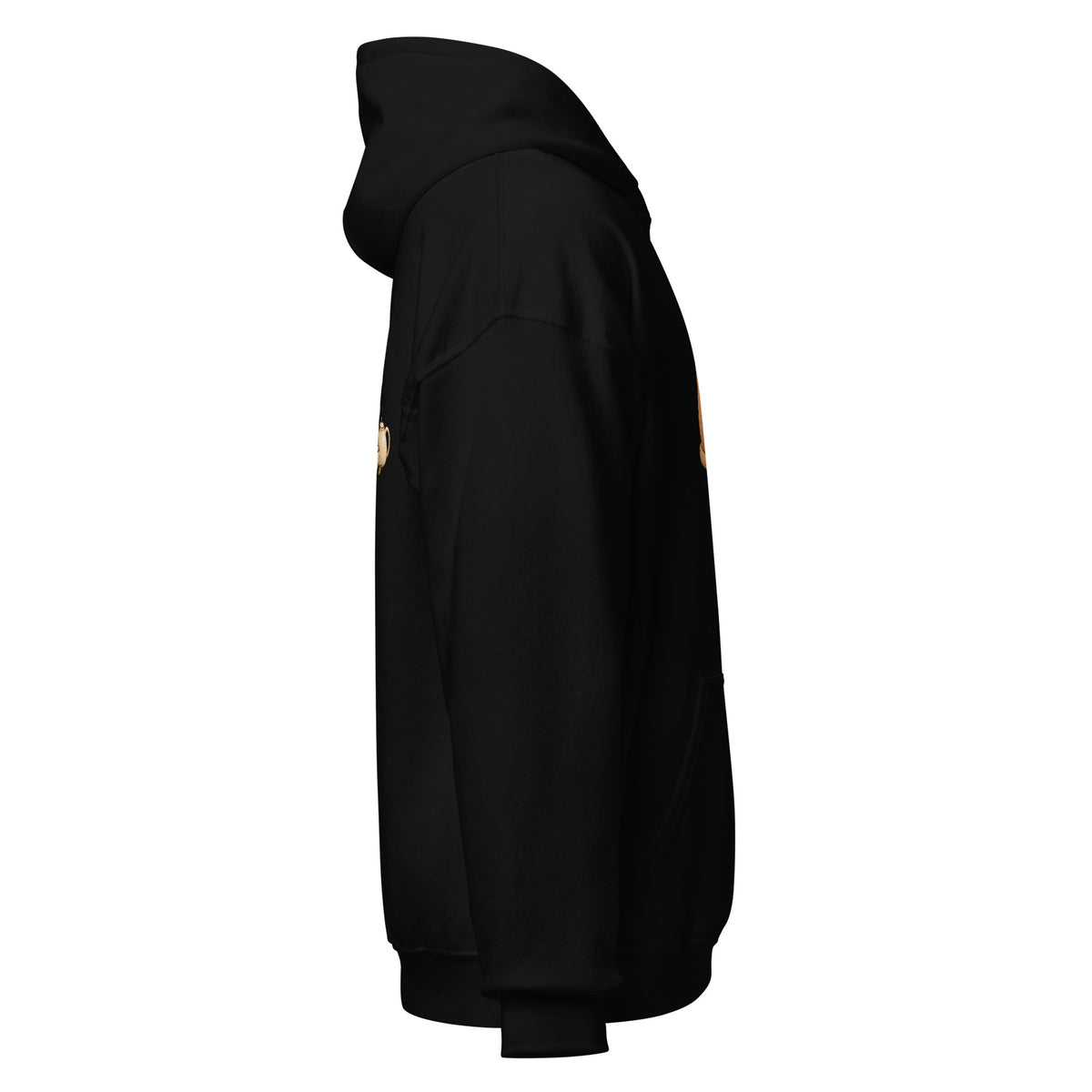 Right-side view of the tea time animal graphic hoodie in black