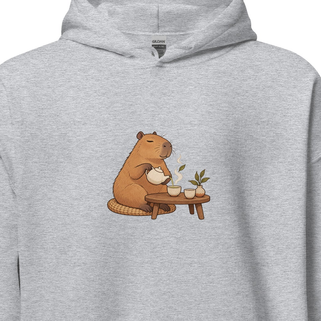 Close-up of the original Tea Time Animal Graphic Hoodie front; artwork and garment proportions unchanged. See following photos for full garment and fit.