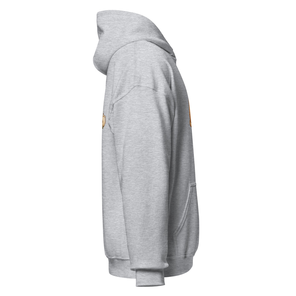 Right-side view of the tea time animal graphic hoodie in sport grey