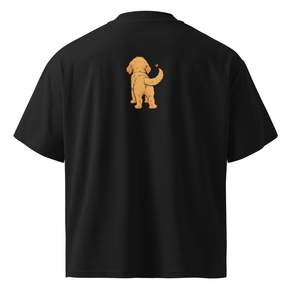 Back view of the golden dog oversized organic cotton t-shirt in black