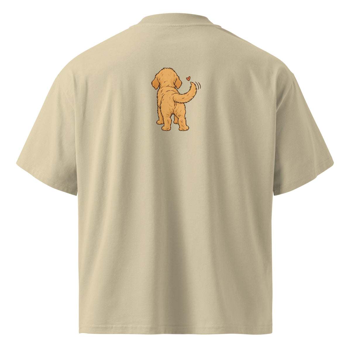 Back view of the golden dog oversized organic cotton t-shirt in stone