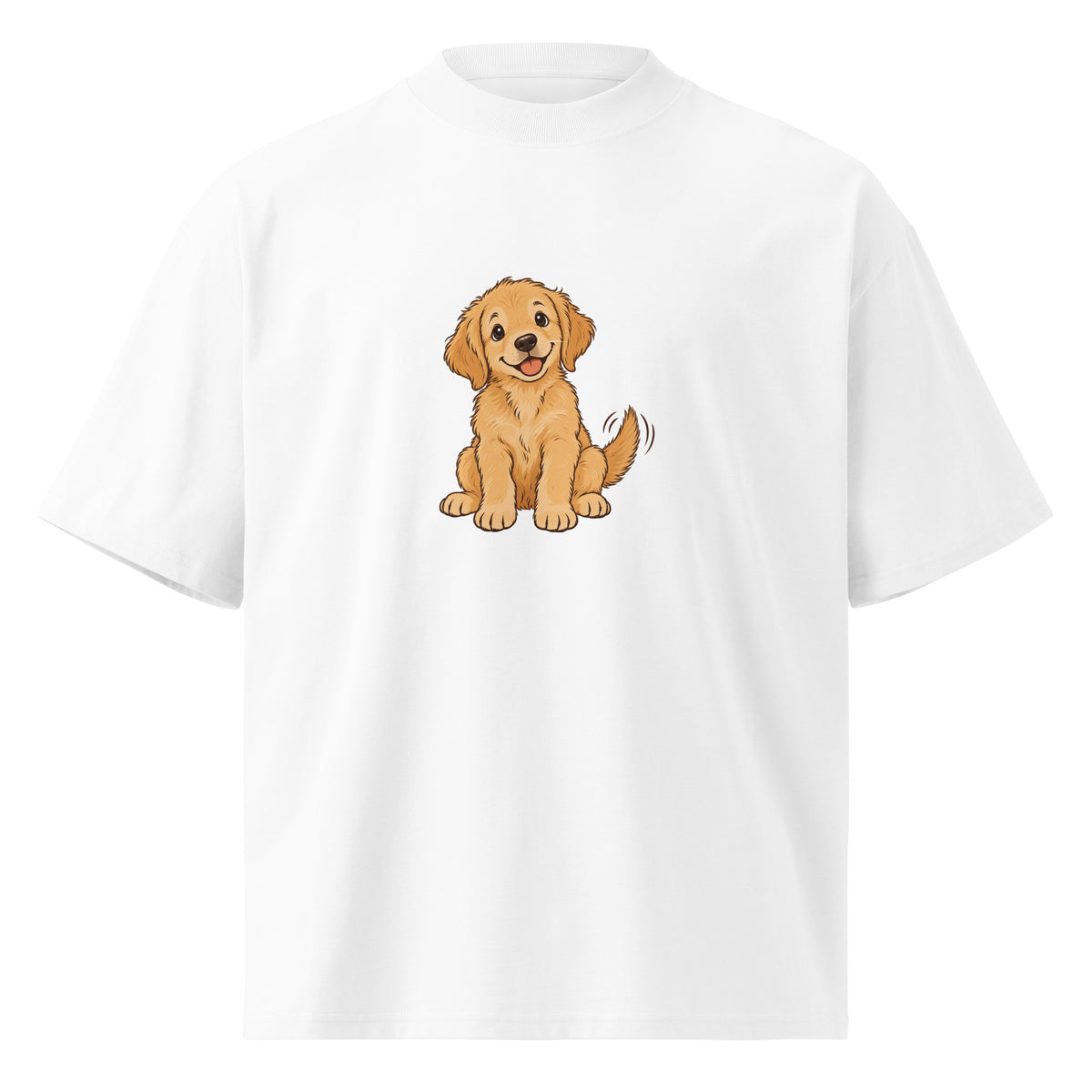 Front view of the golden dog oversized organic cotton t-shirt in white