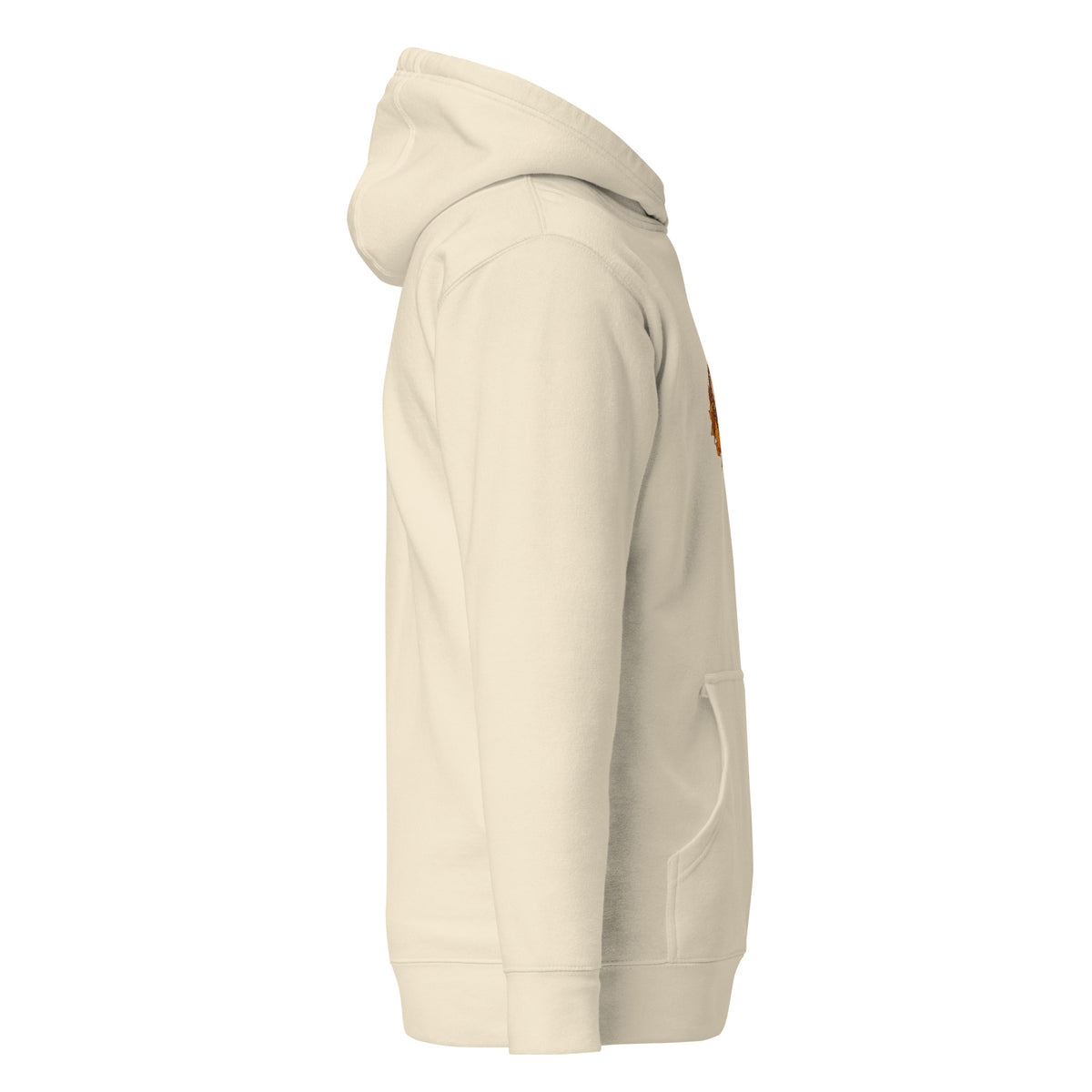 Right-side view of the hedgehog & autumn leaves unisex hoodie in bone