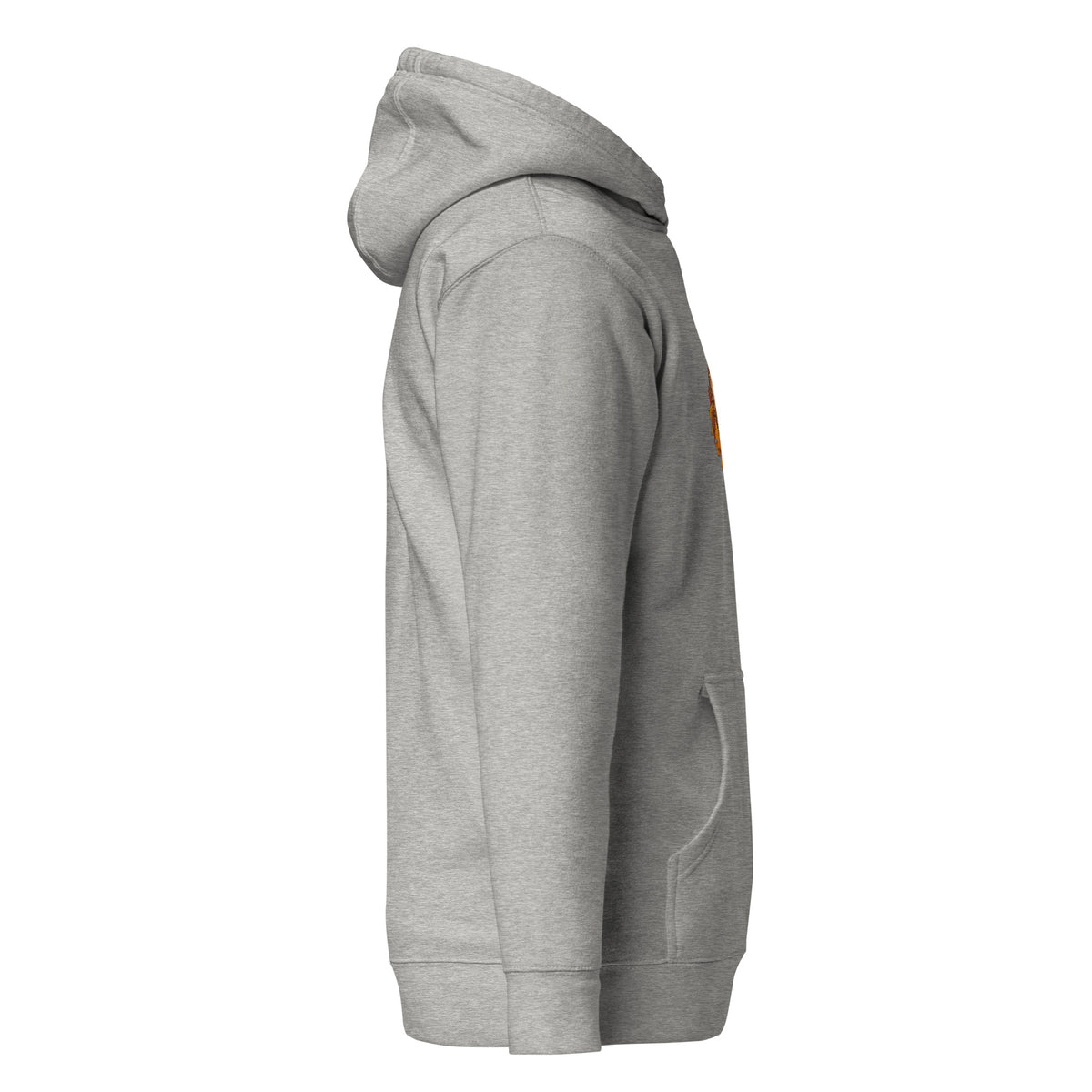 Right-side view of the hedgehog & autumn leaves unisex hoodie in carbon grey