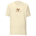 Natural botanical graphic t-shirt, front view with open notebook, fern and poppy illustration