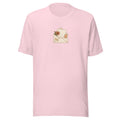 Floral Letter unisex T-shirt in soft pink front view, vintage botanical envelope print