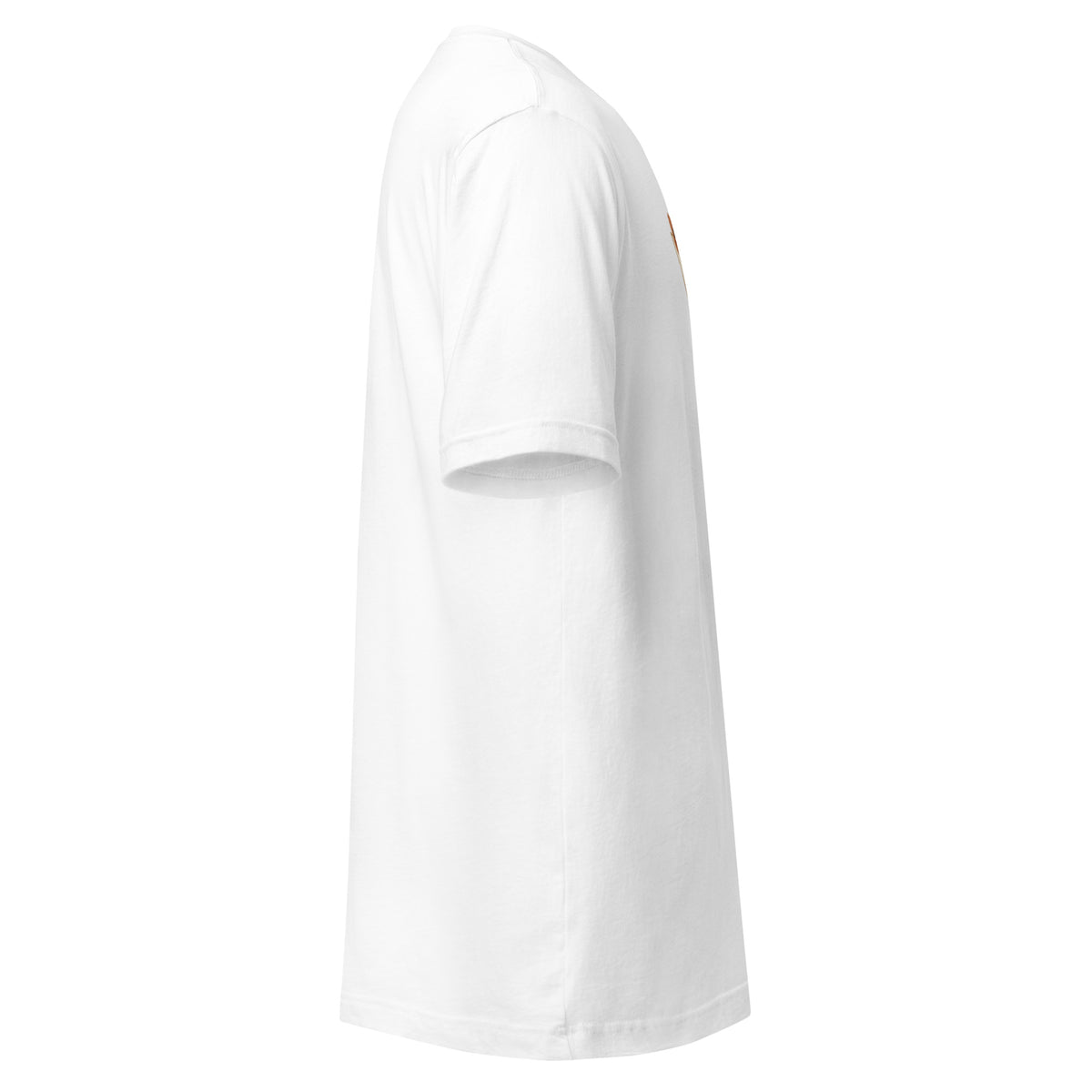 White botanical graphic t-shirt, right-side view showing short sleeves and straight fit