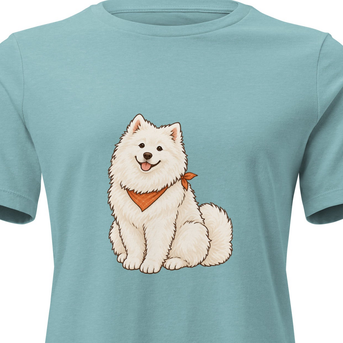 Close-up of the original White Dog Women's Relaxed Graphic T-Shirt front; artwork and garment proportions unchanged. See following photos for full garment and fit.