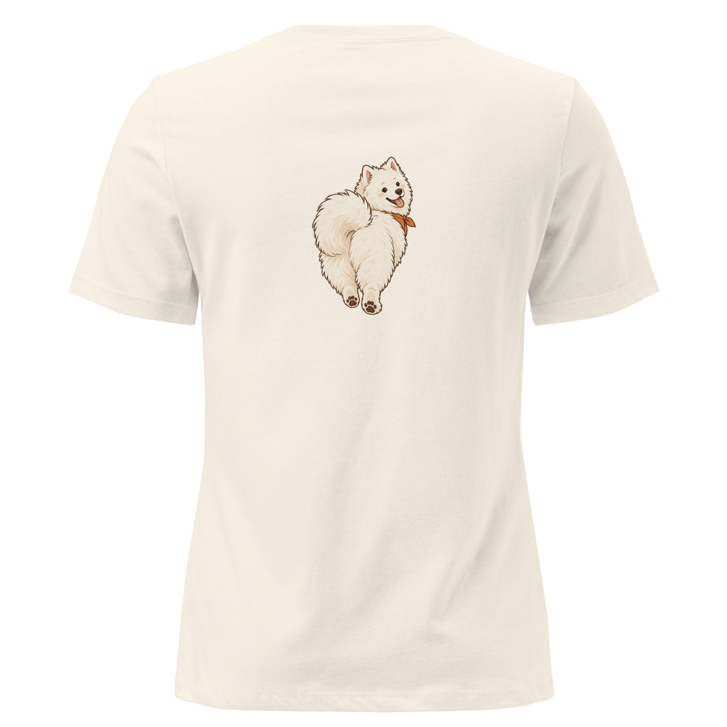 Back view of the white dog women's relaxed graphic t-shirt in natural