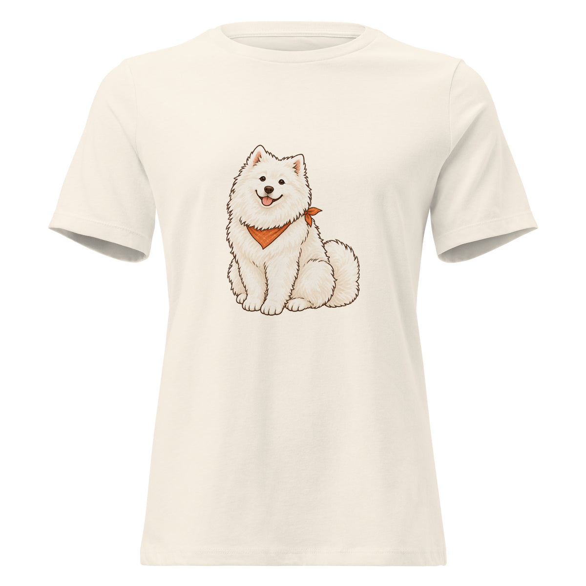 Front view of the white dog women's relaxed graphic t-shirt in natural