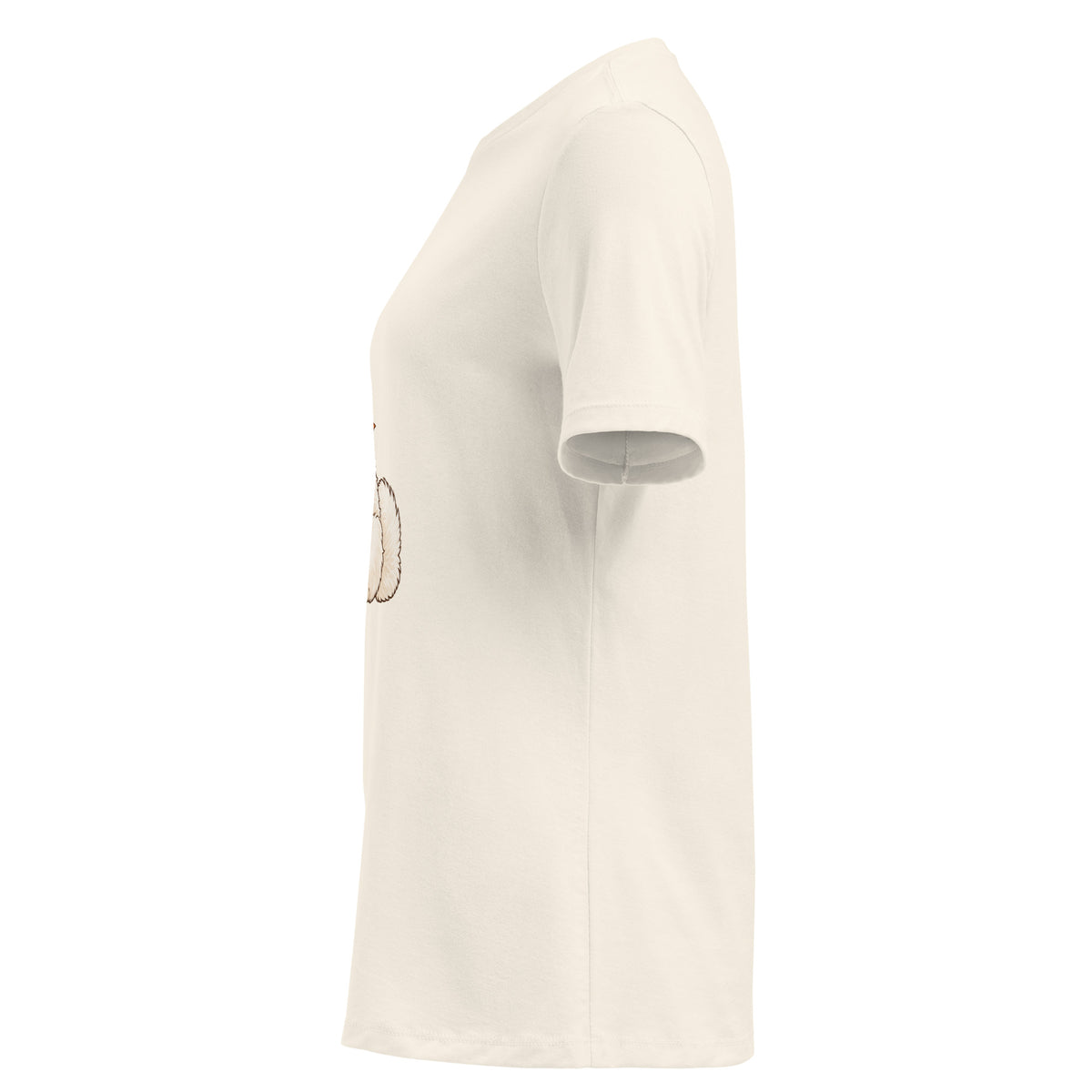Left-side view of the white dog women's relaxed graphic t-shirt in natural