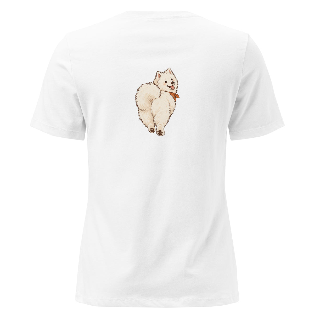 Back view of the white dog women's relaxed graphic t-shirt in white